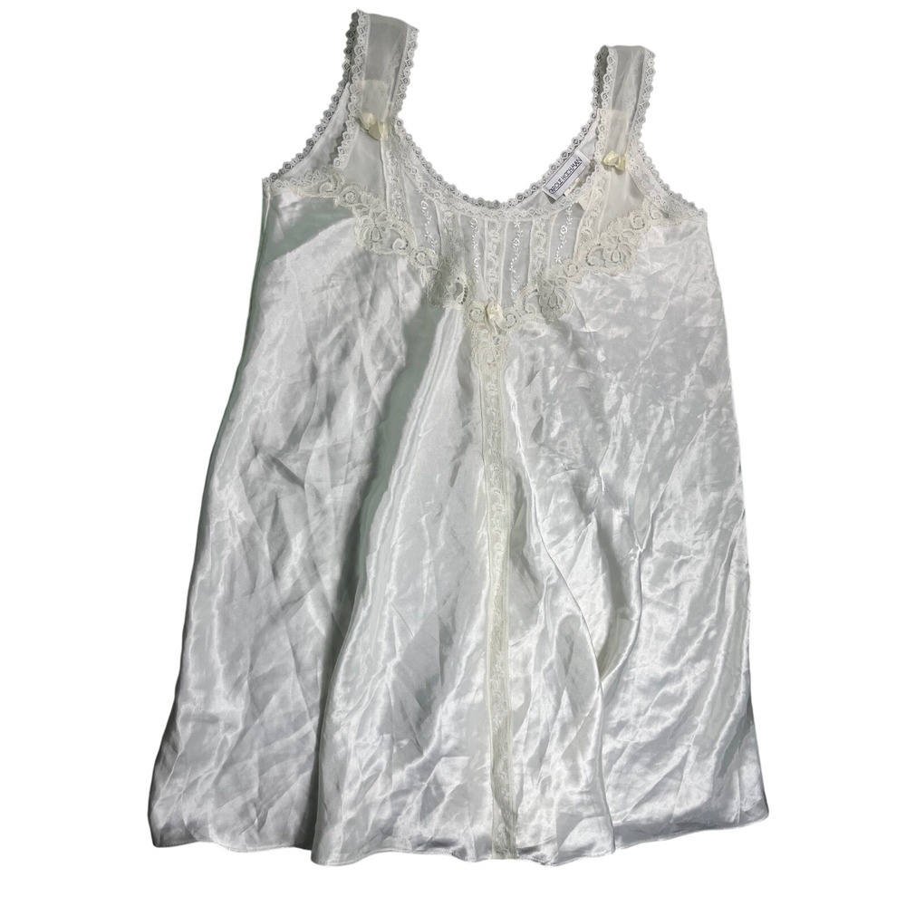 Carole Hochman Womens S White Satin Nightgown Lace Sheer Bridal Romantic